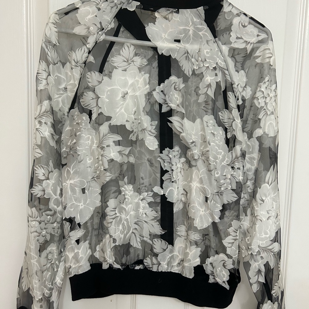 Floral Sheer Black and White Blouse